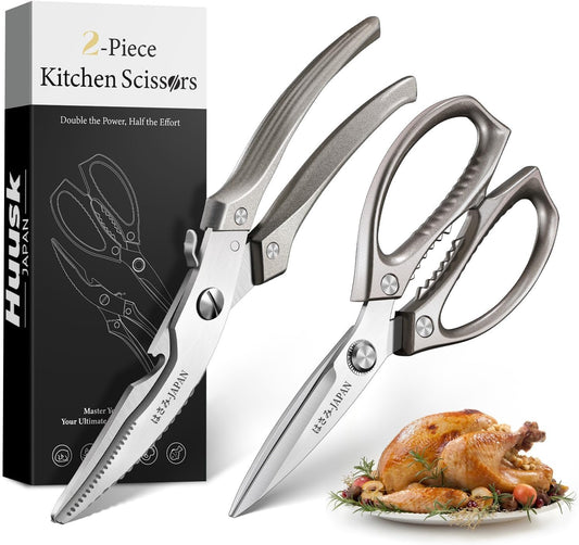 Huusk Kitchen Scissors Set, Poultry Shears Heavy Duty with Spring Loaded, Kitchen Meat Scissors All Purpose for Food, Chicken, Fish