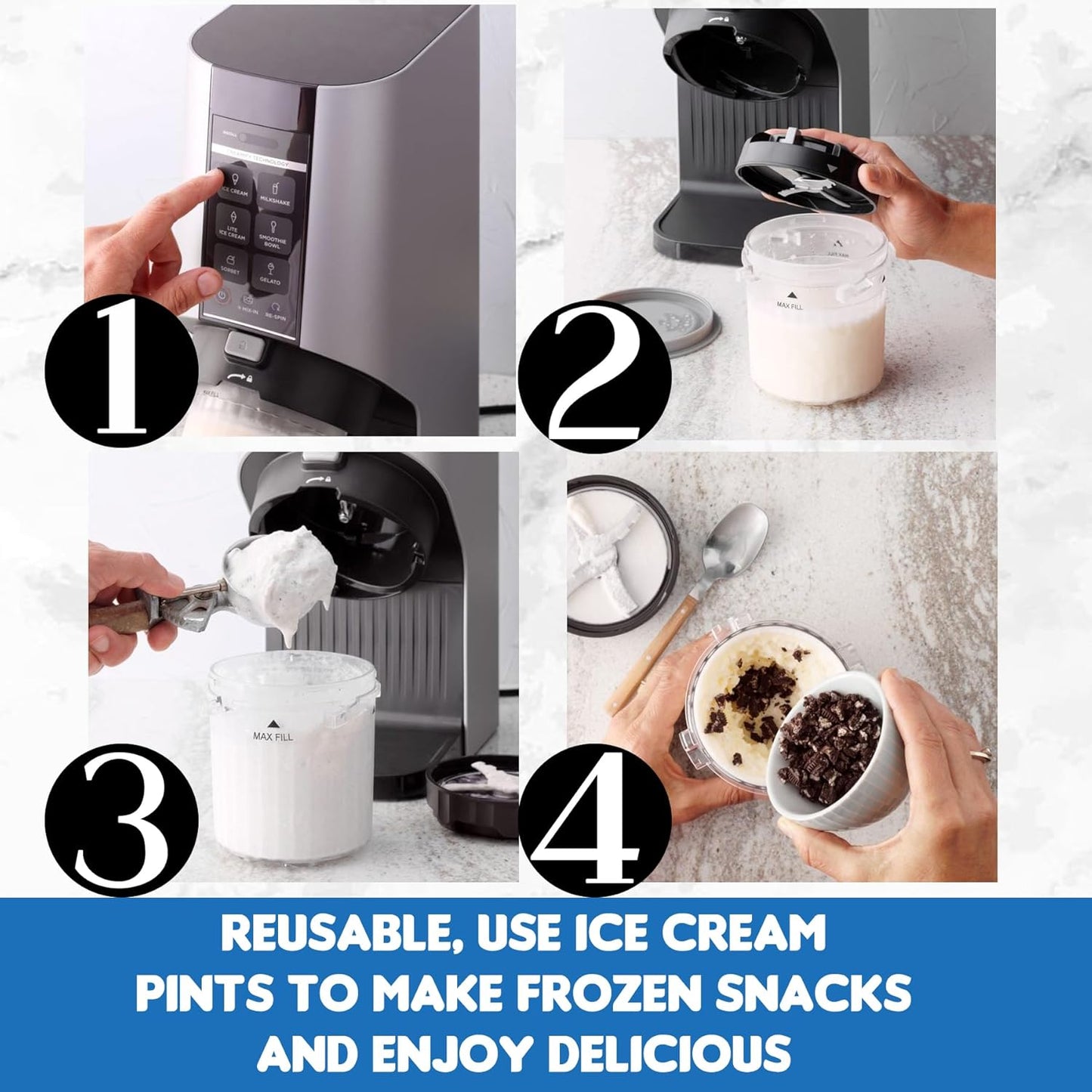 Creami Breeze Pints and Lids for Ninja, 16oz Creamer Cups Storage Containers Holder Can Canisters Replacement Accessories for NC100 NC200 NC201 CN205A Ice Cream Maker Airtight BPA-Free Dishwasher Safe