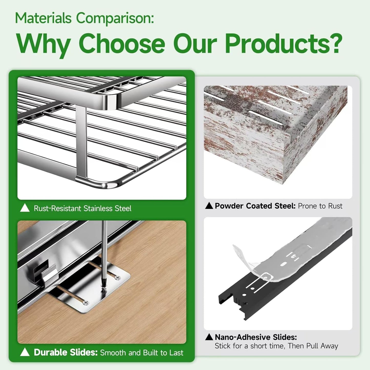 Pull Out Drawer Cabinet Organizers, Expandable Heavy Duty Slide Out Storage Shelf for Home Kitchen Pantry Cupboard Pots Pans, Adjustable Width 12.1" - 18.4", Stainless Steel 2 Pack