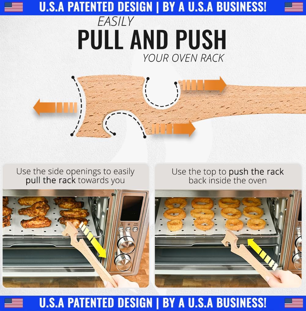 Wooden Oven Rack Puller Stick, Push Pull Tool with Longer Handle Ideal for Kitchen Oven, Convection and Toaster Ovens, Air Fryer and Small Kitchen Appliances by INFRAOVENS