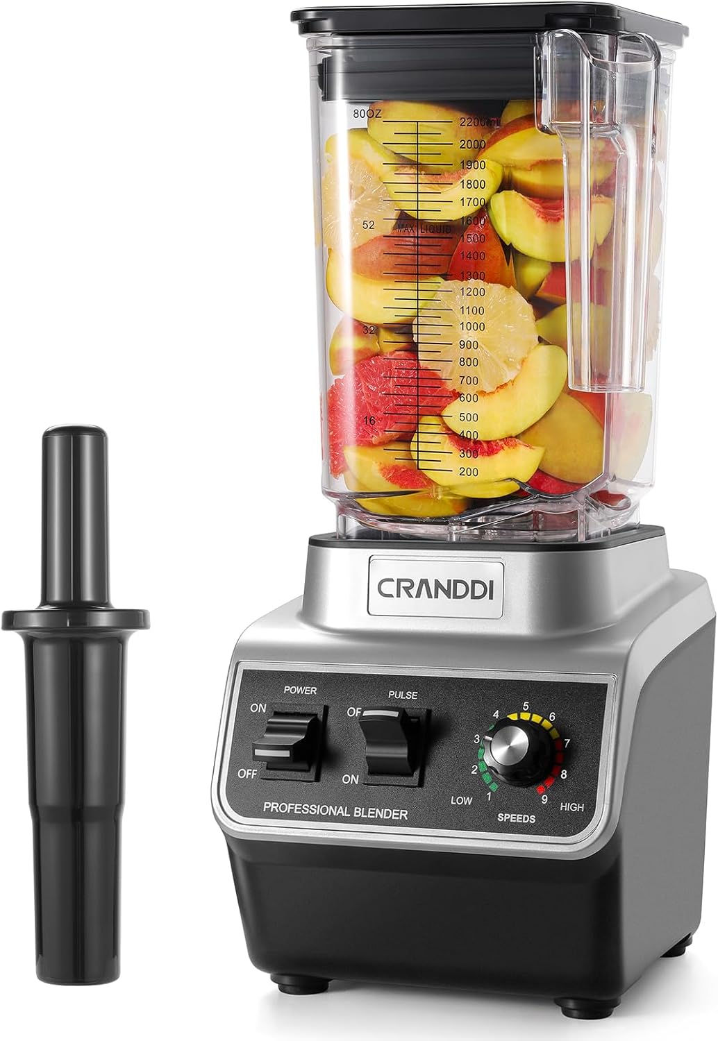 CRANDDI Professional Commercial Blender for Kitchen with Max 1500W High Power, 80oz Large Capacity Blender with Tamper for Crushing Ice, Chopping, Grinding, Making Smoothies, K96 Black