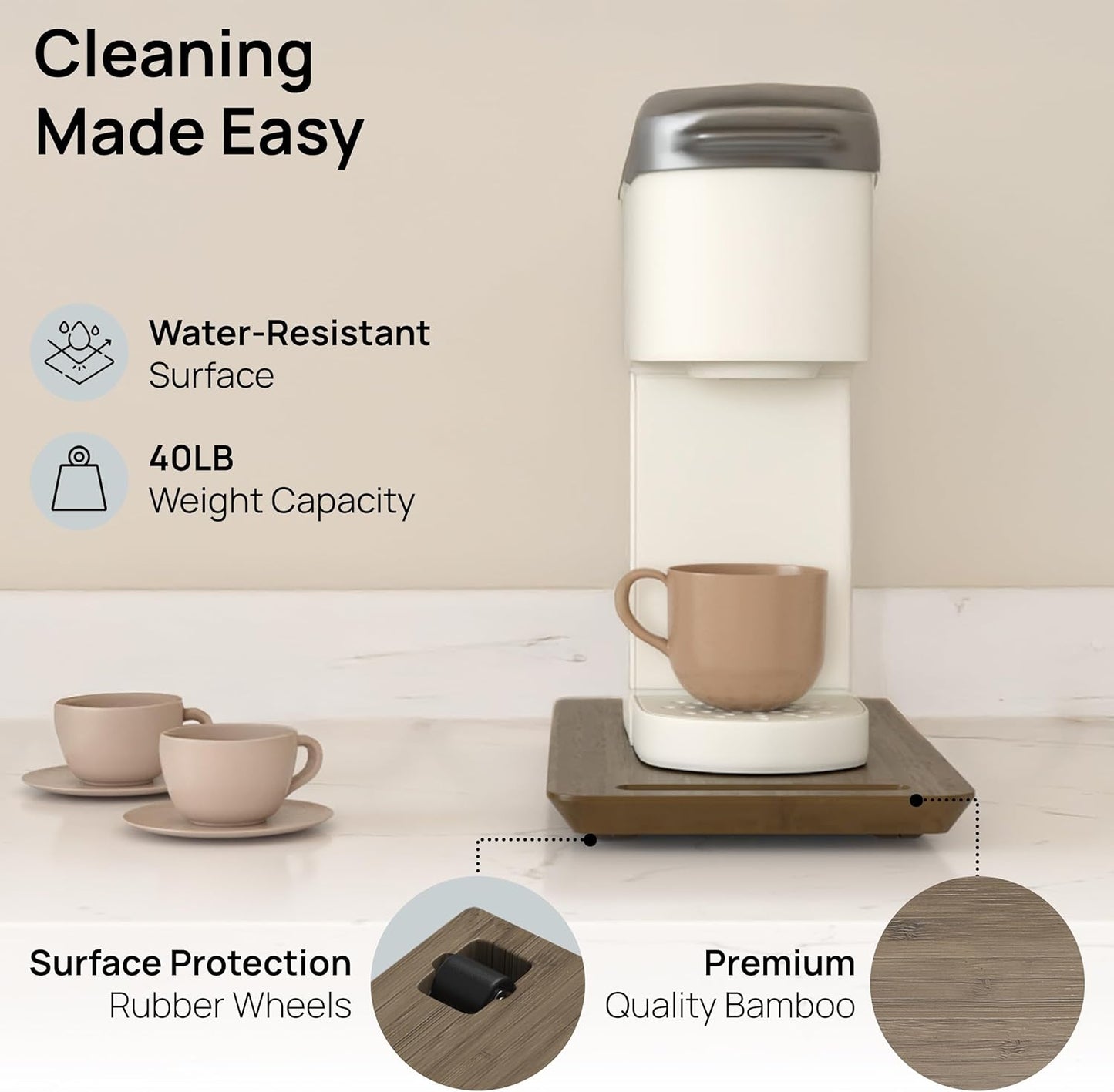 Ibyx Elegant Sliding Tray for Your Coffee Maker & Heavy Kitchen Appliances - Sturdy, Slides Easily from Under The Cabinet (Brown, 7.5”W x 14.5”D)