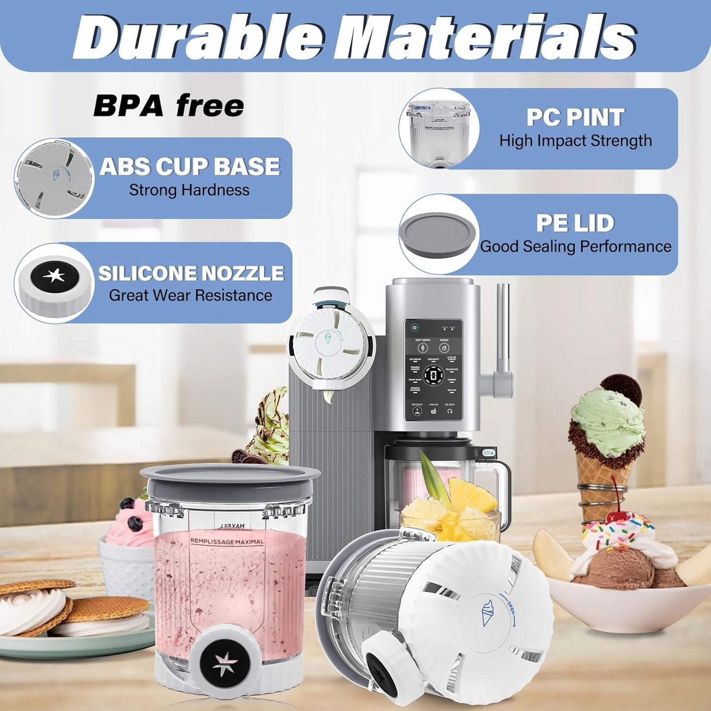 NANOBABY Pints and Lids Replacement Compatible with Ninja Swirl by Creami NC700 Series Ice Cream Makers, 16oz Cup Containers Replacement for Creami Swirl NC701 NC701Q CN701CO, 2-Pack, BPA Free, Clear