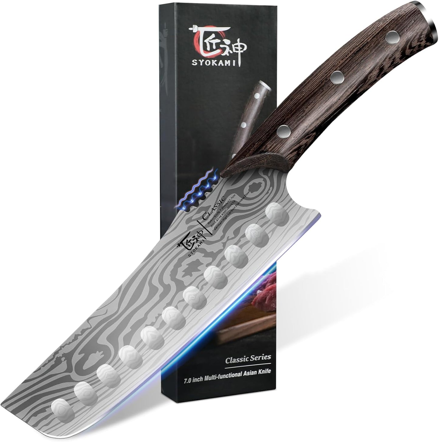 Nakiri Chef Knife, 7.2 Inch Japanese Style Vegetable kitchen Knife, Razor Sharp for Precision Cutting, Damascus Pattern, Ergonomic Full Tang Wooden Handle, Birthday Wedding Cooking Gifts