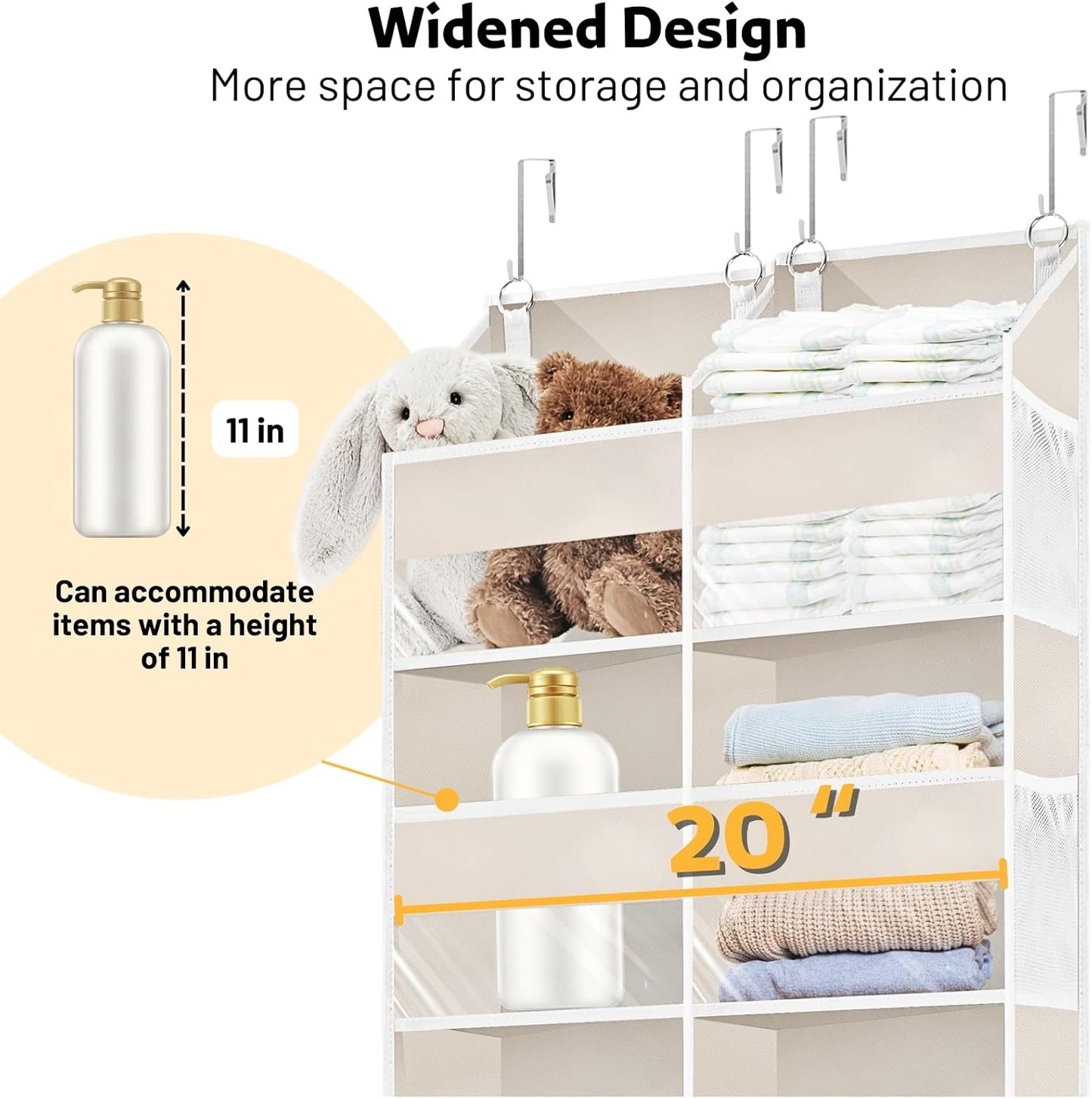 Over the Door Organizer 5 Tiers,Extra Large Behind Door Storage of 10 Compartments,80 lbs Weight Capacity Over the Door Storage, Door Hanging Organizer for Closet, Diaper Organizer, Toy Storage, Beige