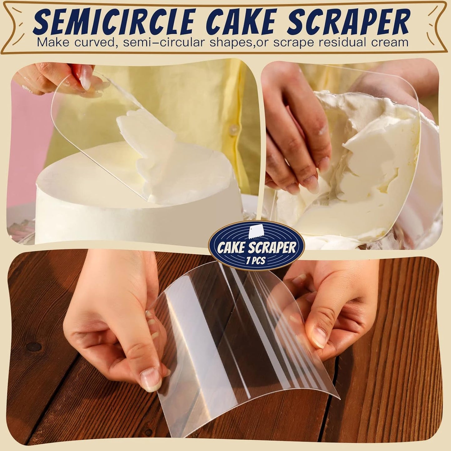 Teenitor Cake Scraper Cake Smoother, 7 Pcs Cake Tools Icing Scraper Cake Scraper Smoother Cake Icing Smoother Tool For Cake Decorating