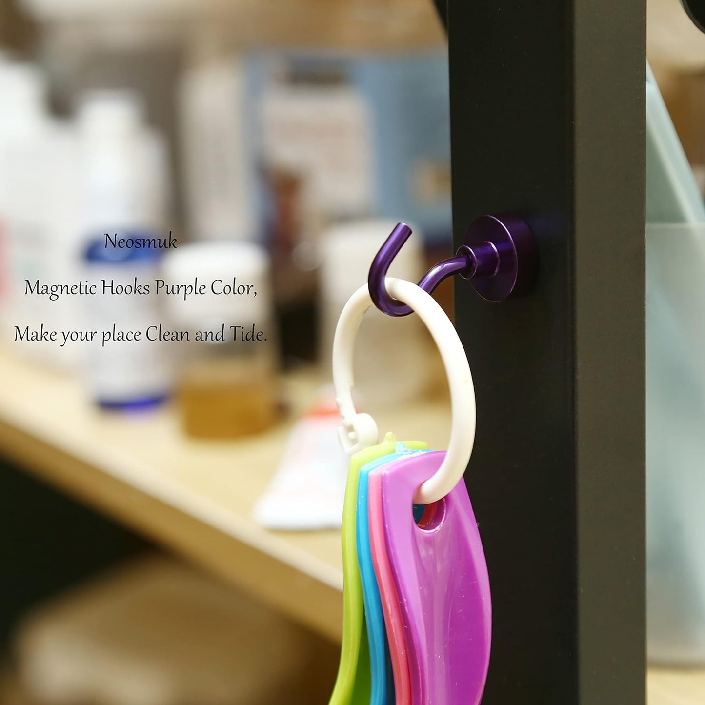 Neosmuk Magnetic Hooks,30lb+ Heavy Duty Earth Magnets with Hook for Refrigerator, Extra Strong Cruise Hook for Hanging, Magnetic Hanger for Cabins, Grill (Purple, Pack of 10)