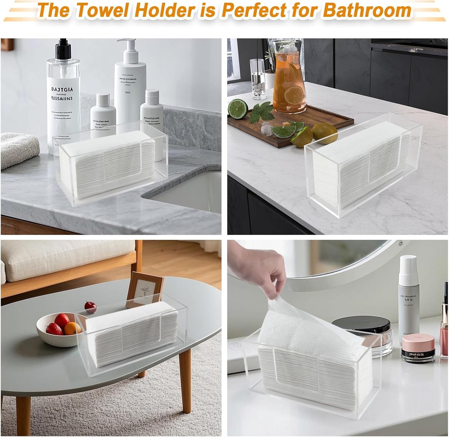 2Pack Acrylic Paper Towel Dispenser, Napkin Holder for Bathroom, Kitchen & Countertop – Paper Towel Holder Z-Fold/C-Fold/Multi-Fold Holder, Shatter-Resistant & Space-Saving (2)