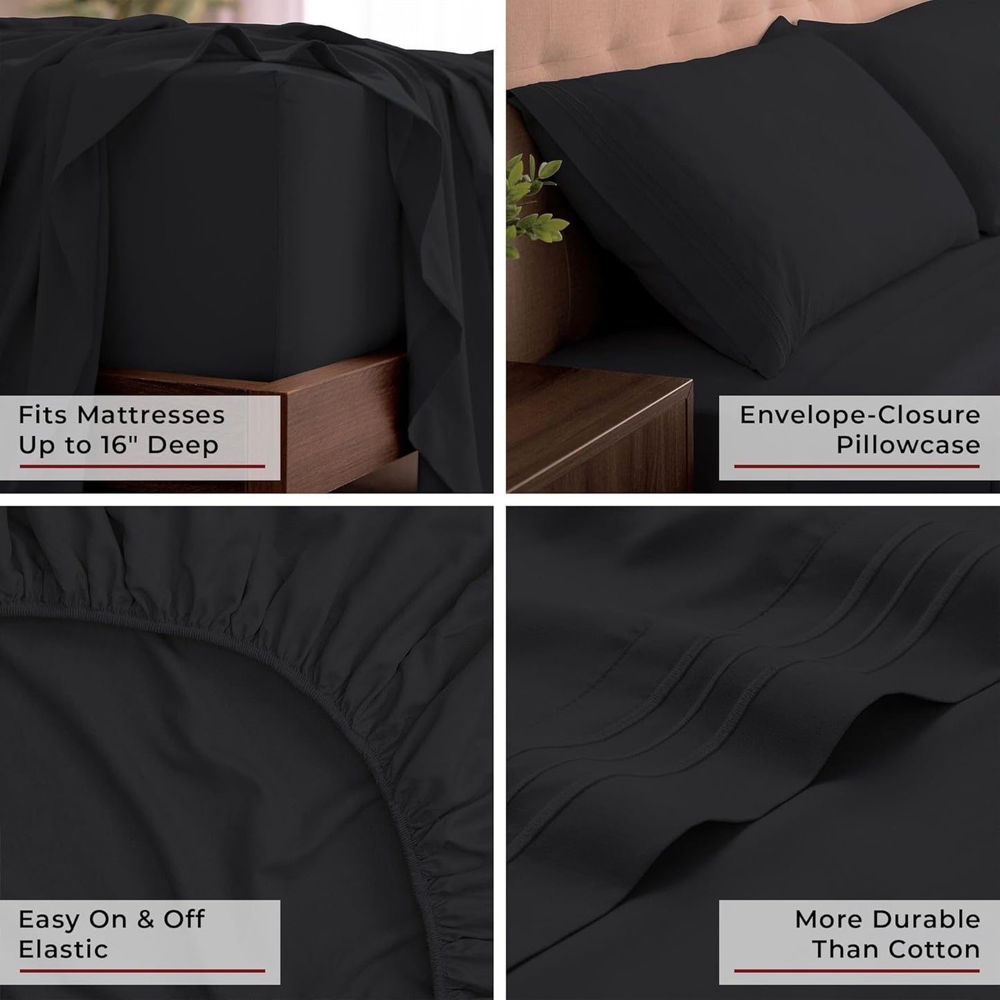 Mellanni California King Sheets Set - 4 PC Iconic Collection Bedding - Hotel Luxury, Extra Soft, Cooling Bed Sheets - Wrinkle, Fade, Stain Resistant (Cal King, Black)
