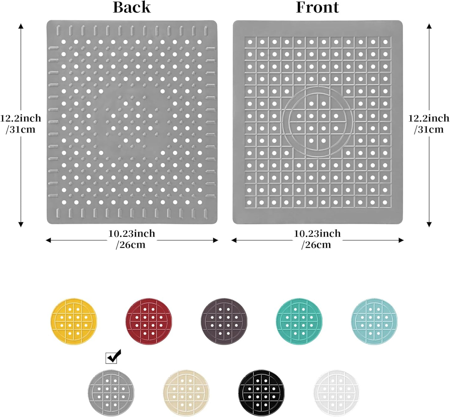 WILLKOMMEN Kitchen Sink Mat, 12" x 10" Rectangular Sink Protector Pad, Fast-Draining Grid Design Liner, Dish Drying Mat 2 Pack Grey