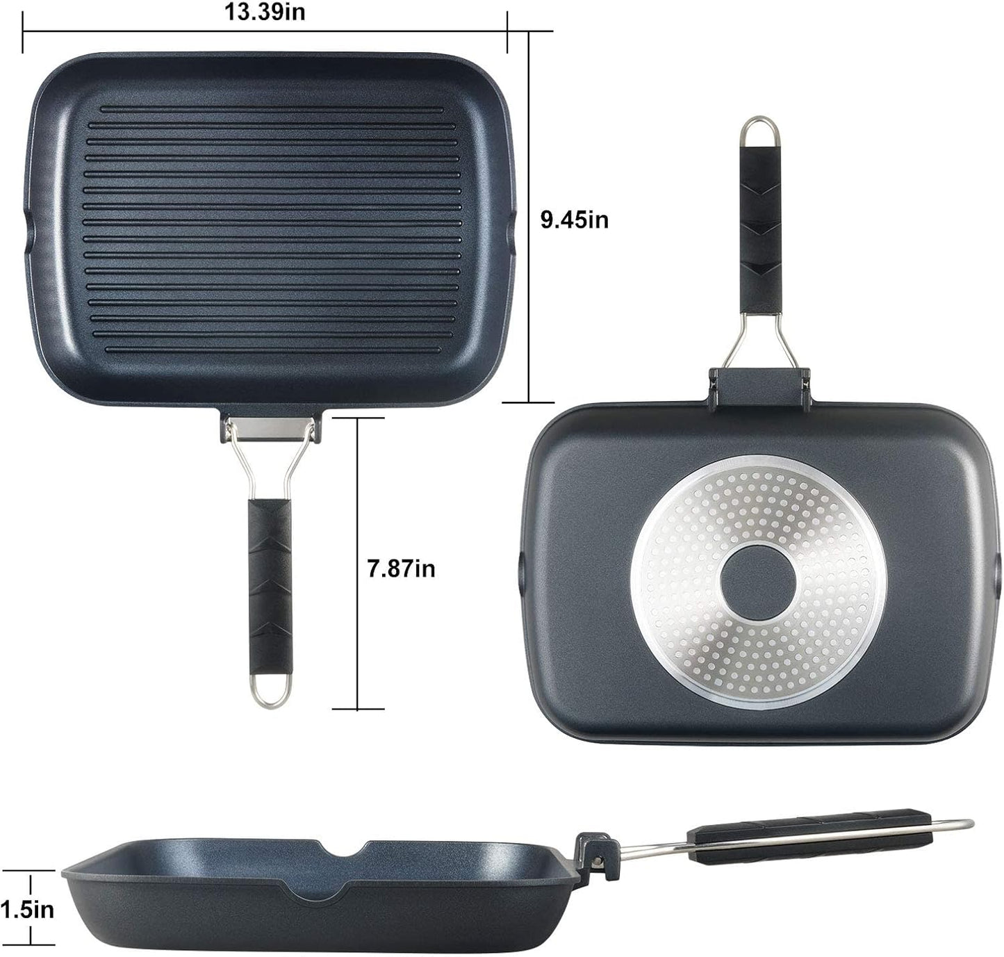 SKITCHN Grill Pan with Folding Handle, Nonstick Indoor BBQ Grilling Pan - 13 9IN