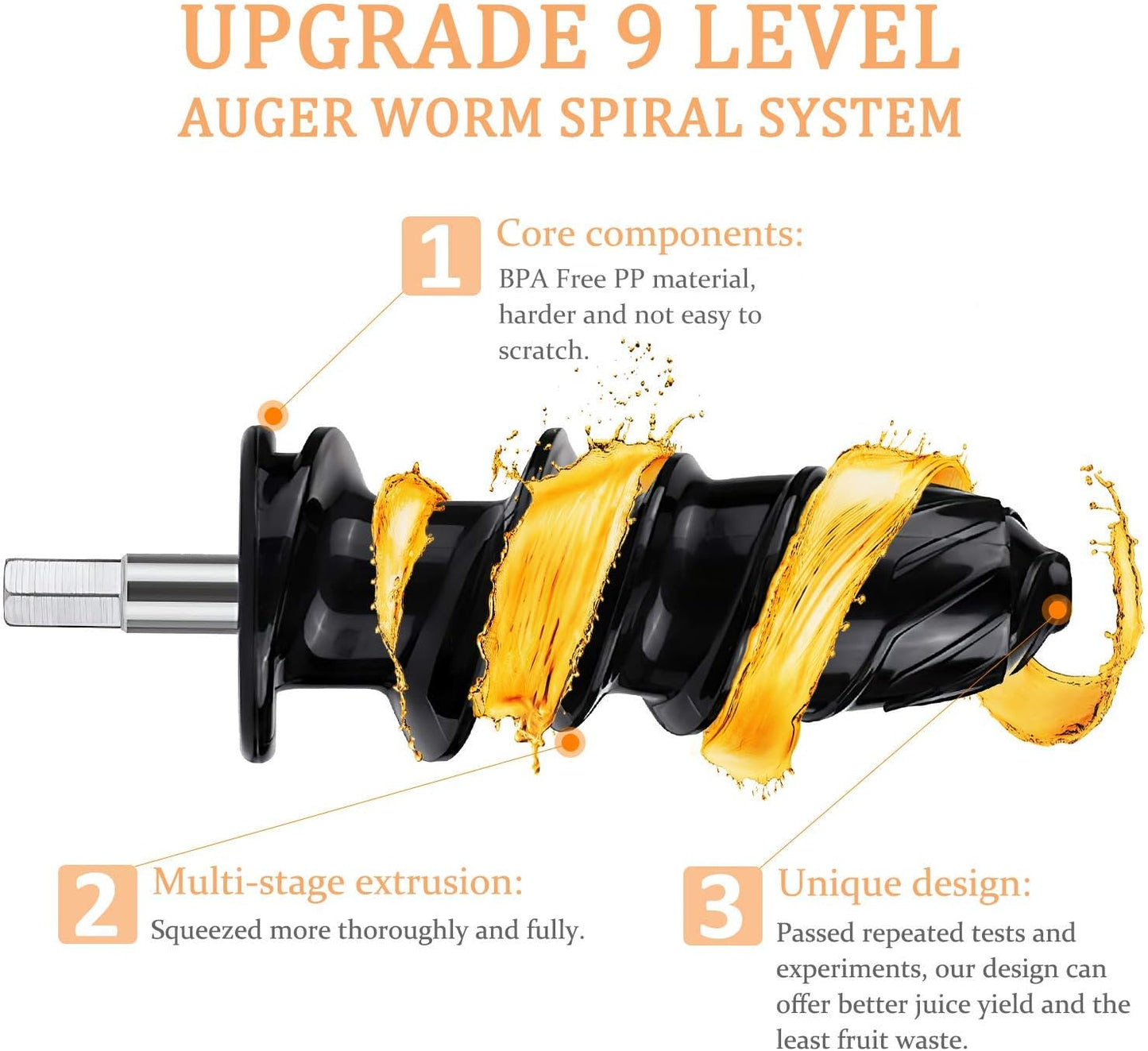MegaWise Pro 2025 Updated Slow Masticating Juicer, 95% Juice Yield, 2-Speed & 9-Segment Spiral Cold Press, for Vegetables Fruits Nuts, Enhanced Nutrition Better Taste