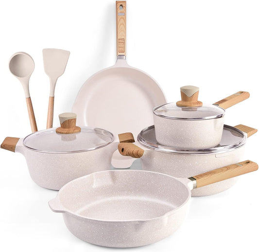 Large Nonstick Cookware Set With Lids - Pots, Pans and Kitchenware for Induction Cooking, Includes 8 QT Stockpot, Saucepan and Frying Pan