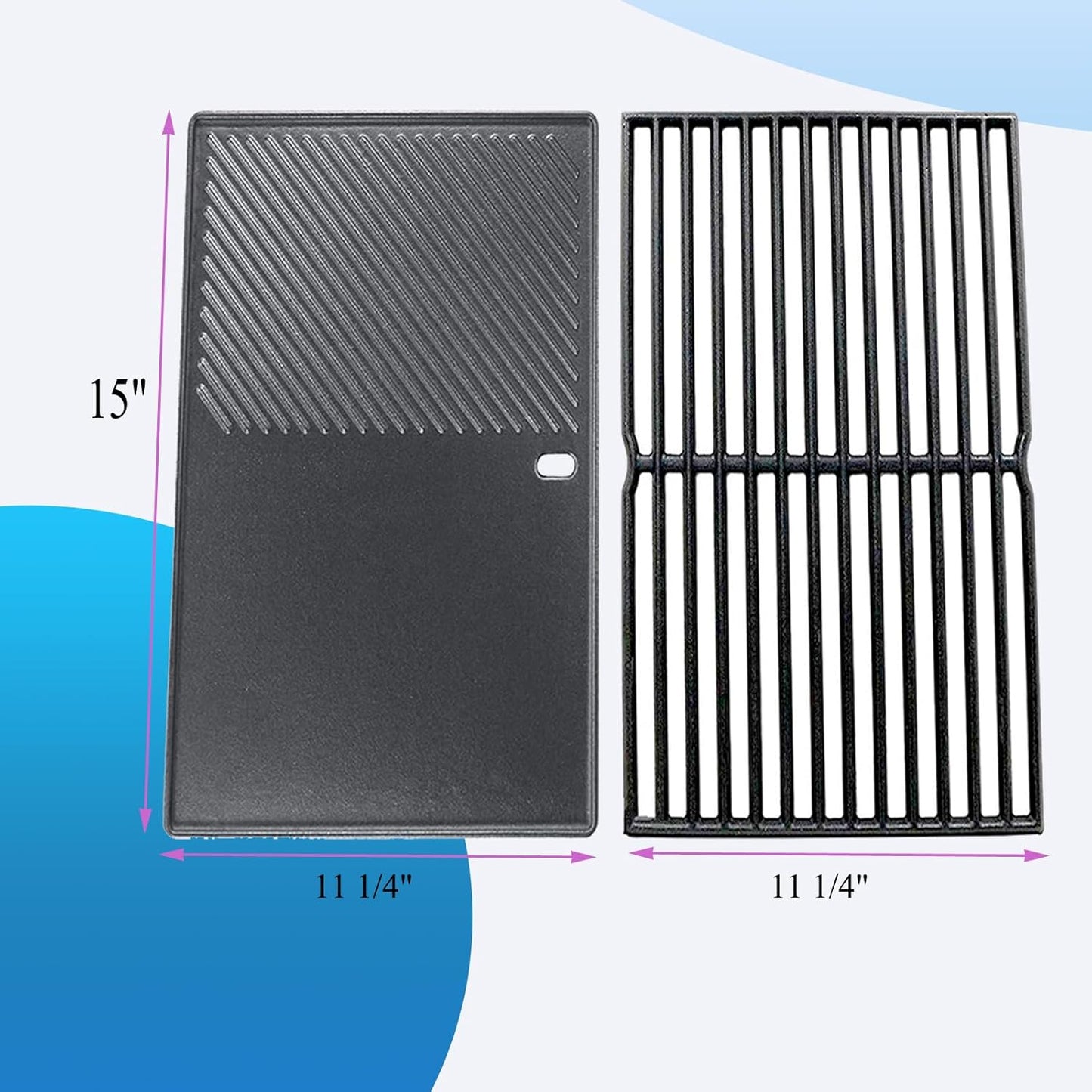 Shengyongh CC7522 (2-Pack) 15 Inch Cast Iron Grates and Griddle Replacement for Weber 7522 7521 Genesis Silver A Spirit 210 Spirit e210 Spirit 500 Parts