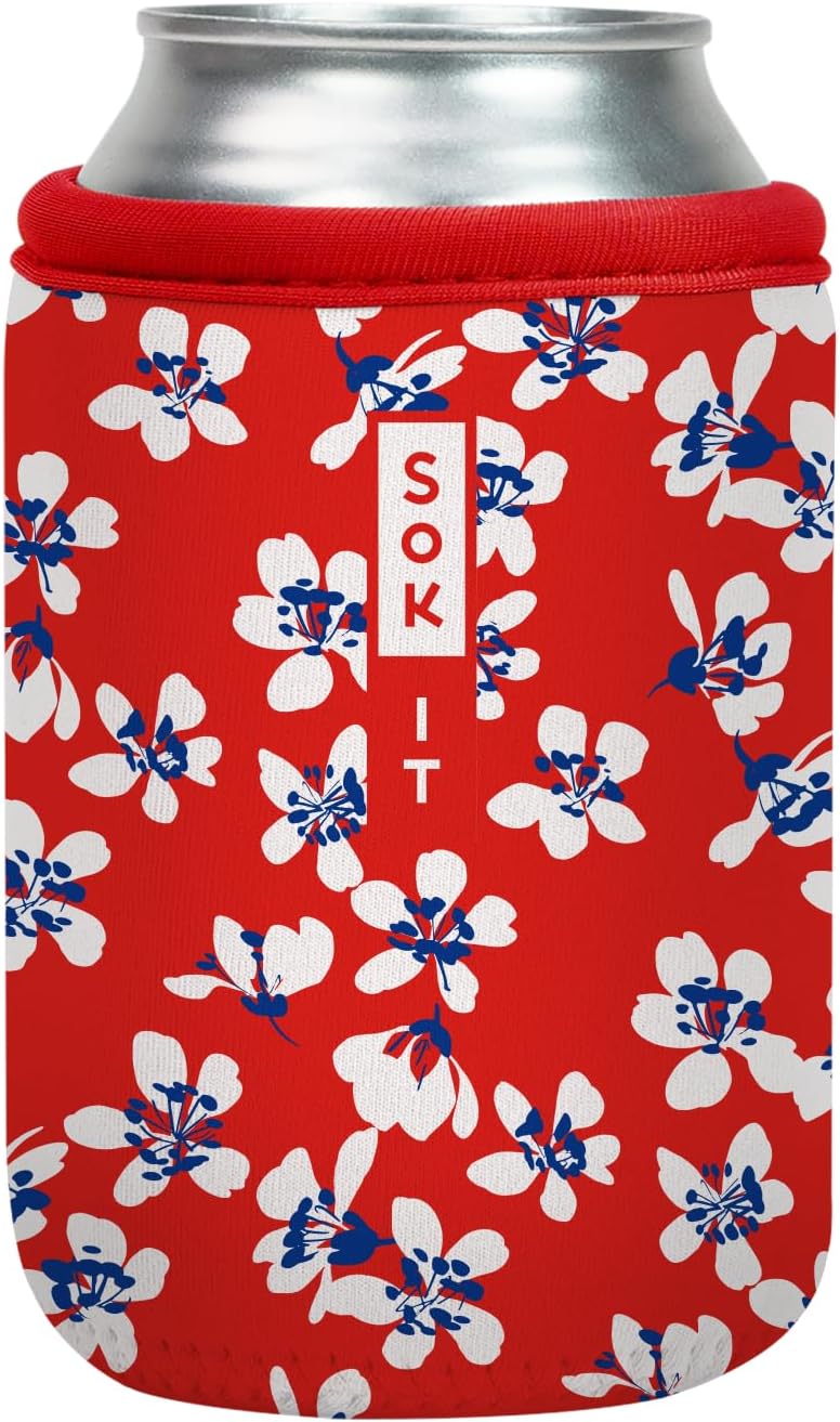 Sok It CanSok Sleeve for Beer & Soda Insulated Neoprene Cover (Red White and Bloom, 12oz Can Sleeve)