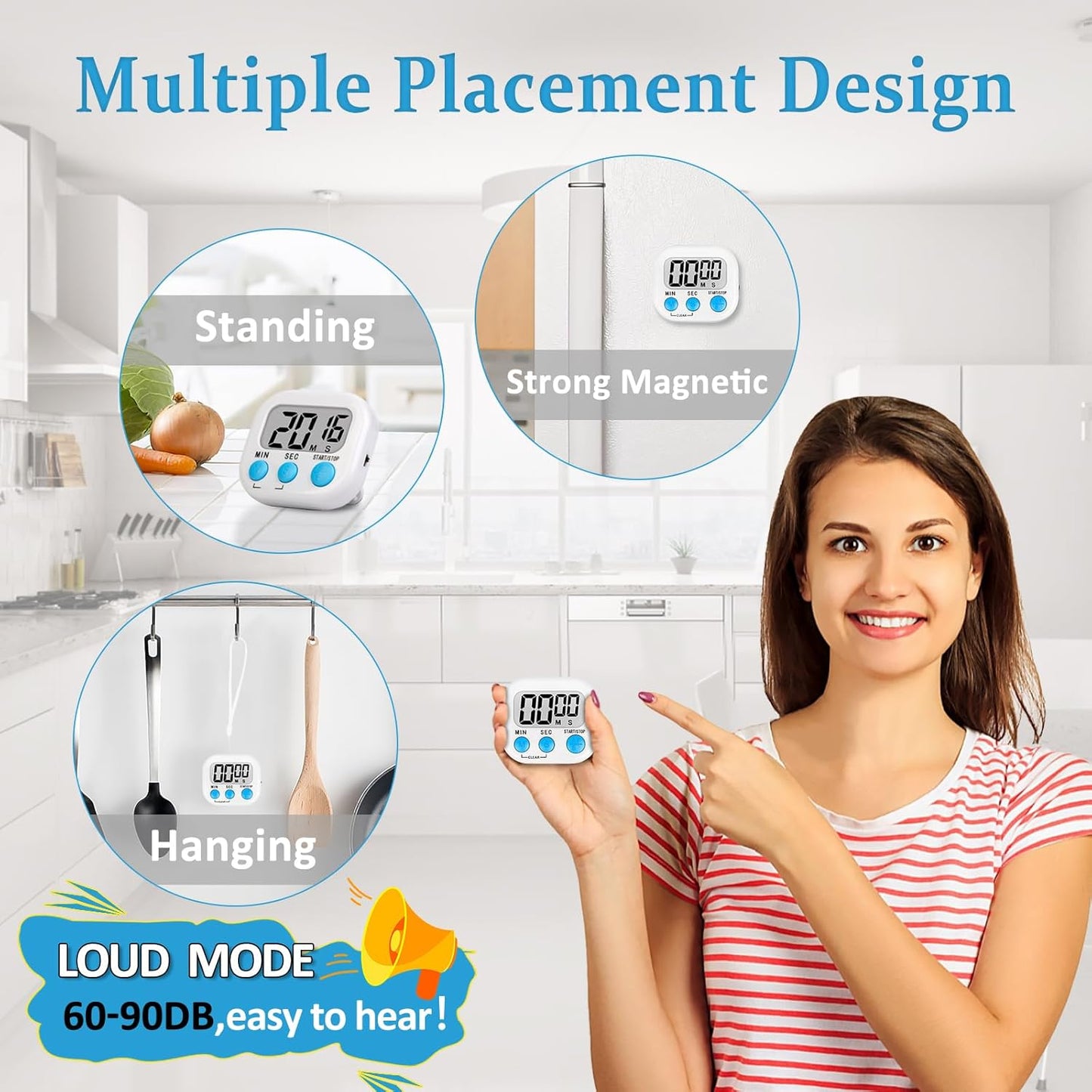 ZILLEEN 6 Pack Kitchen Timers for Cooking Digital Classroom Timers for Kids Teachers White Blue Pink