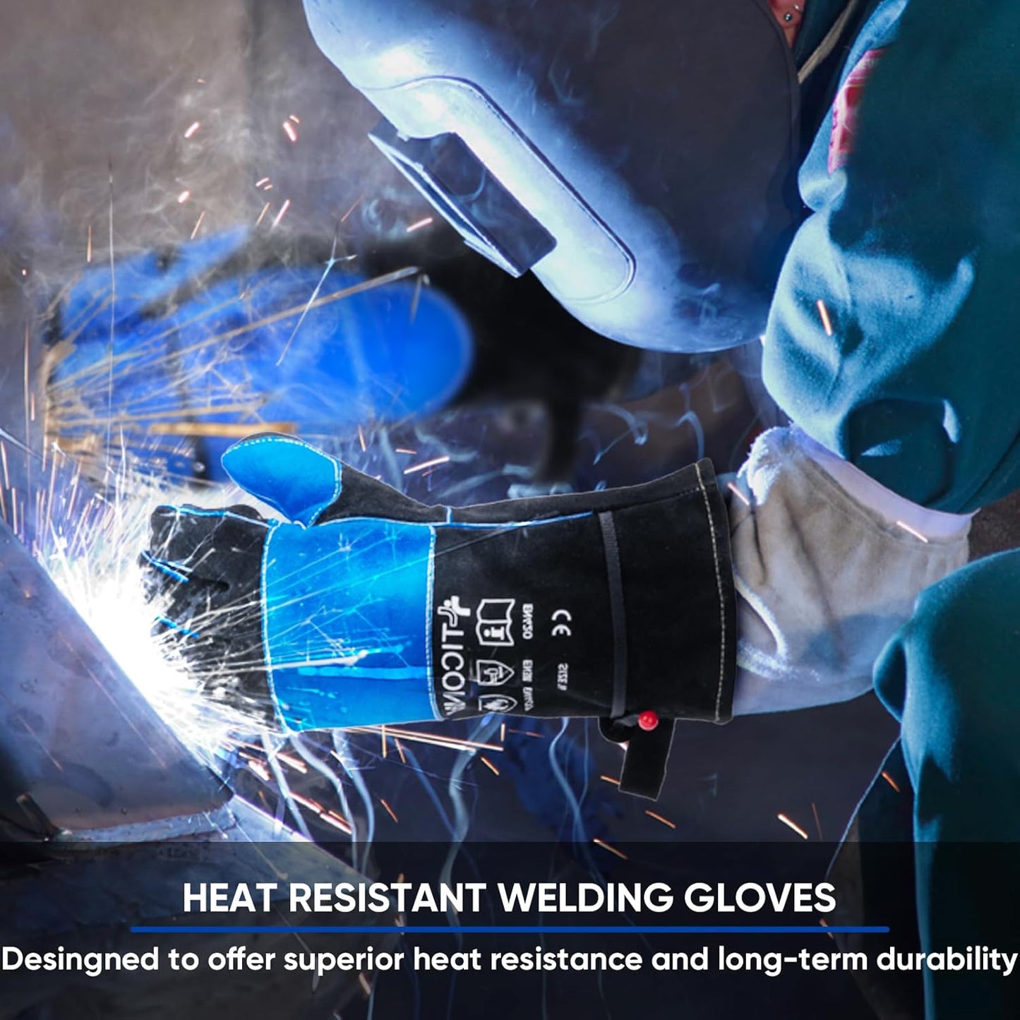 TICONN Welding Gloves, 16 IN L/XL/XXL 1000°F Heat-Resistant Fireproof Leather Gloves for Welders, Stick, Forge, Mig, Tig, BBQ