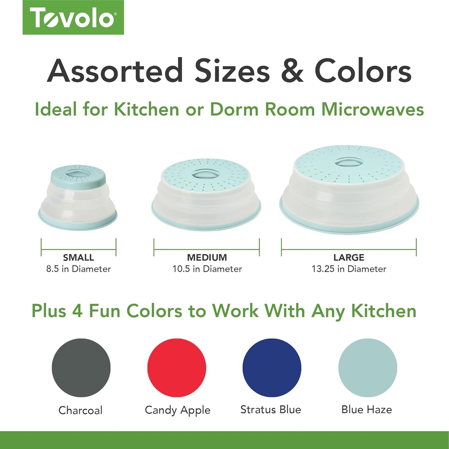 Tovolo Microwave Splatter Cover for Food, Small (Blue Haze) - Collapsible & Vented Silicone Splatter Guard Lid - Microwave Plate & Dish Cover with Handle - BPA-Free Kitchen Gadget for Meal Prep