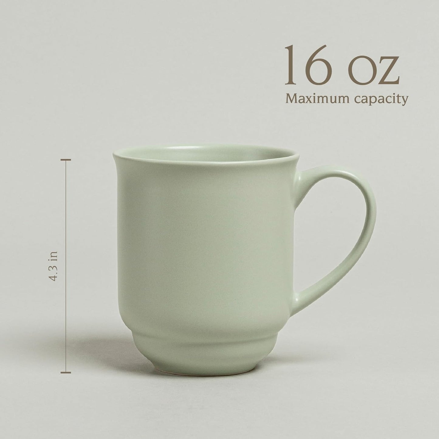 over&back Rim Stoneware Coffee Mugs - 4-Piece Mug Set - Enjoy the Perfect Cup of Coffee, Tea, Latte, and More - Semi-Matte Sage - 16oz