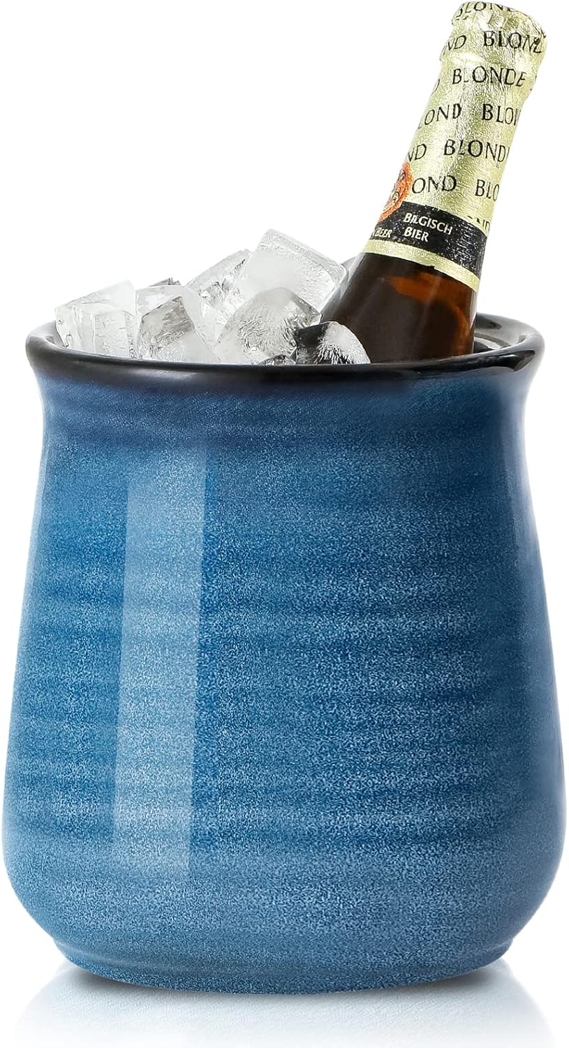 Hasense Extra Large Utensil Holder Crock for Kitchen Counter - 7.1” x 5.9” Vintage Farmhouse Blue Ceramic Caddy Utensil Organizer and Rustic Table Decor for Spatulas, Spoons, and Other Cooking Tools