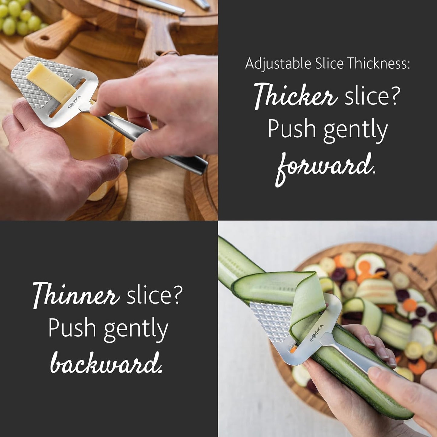 BOSKA Monaco+ Premium Cheese Slicer - Award Winning Cheese Cutter for Block Cheese, Cheddar up to Parmesan - Quilted Pattern reduces Resistance - Non-stick & Ergonomic Handheld