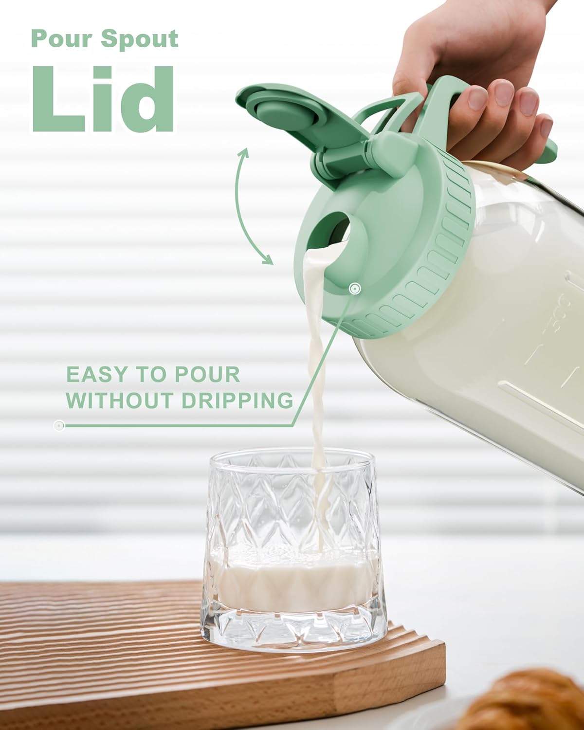 64oz Glass Breast Milk Pitcher with Lid & Pour Spout, 2 Quart Airtight Leakproof BreastMilk Fridge Storage Container - Wide Mouth, Dishwasher Safe Formula Pitcher with Handle