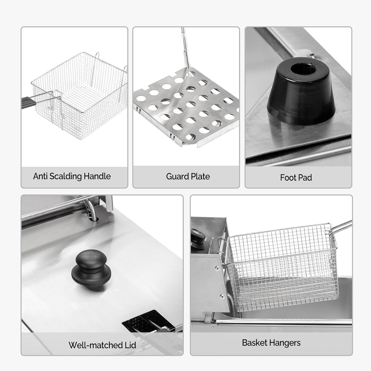 ROVSUN 11.4QT Electric Commercial Deep Fryer with Basket & Lid, Countertop Kitchen Frying Machine, Temperature Adjustable Stainless Steel French Fryer for French Fries Donuts Onion Rings 2500W