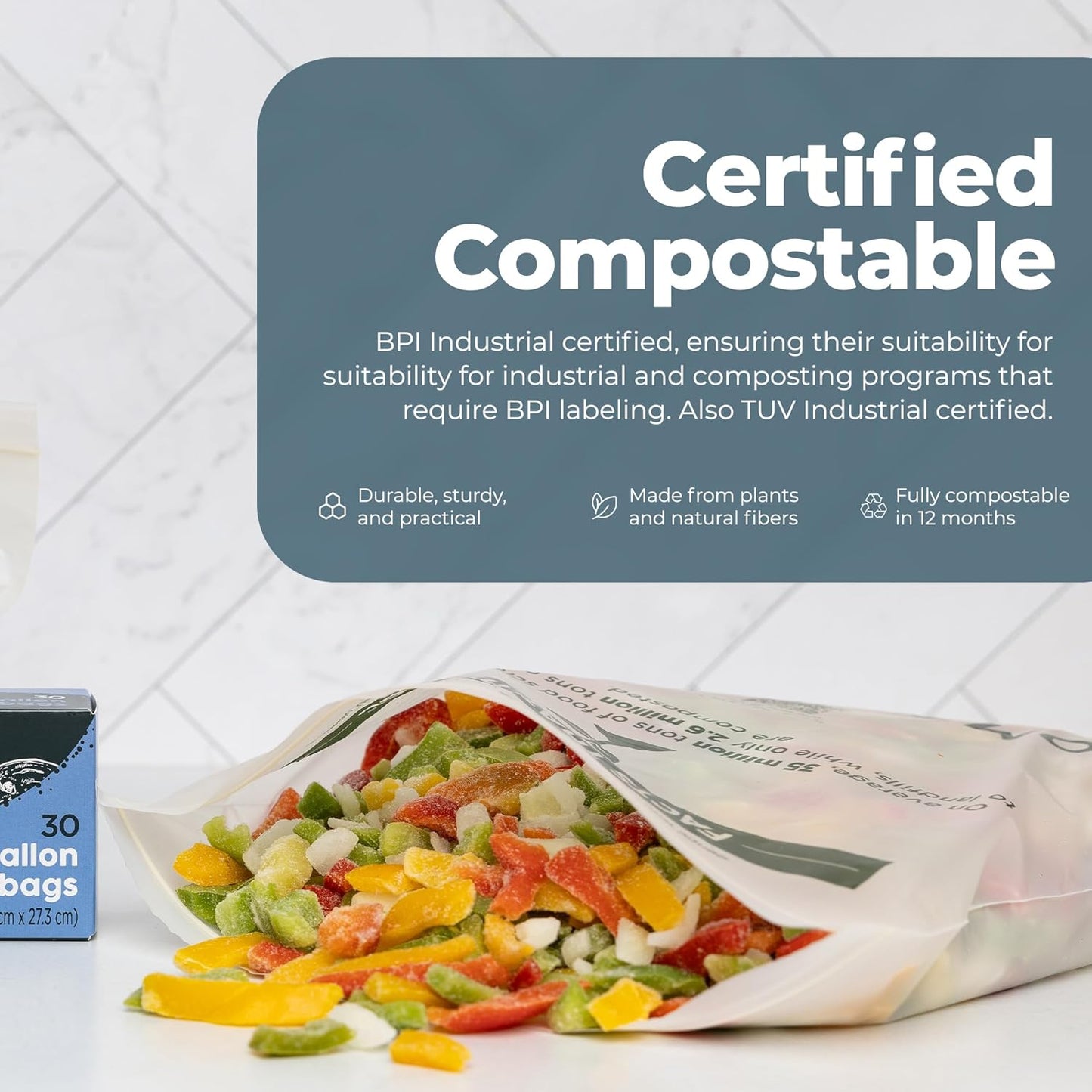 Matter Compostable Gallon Freezer Bags for Food Storage, Eco-Friendly, Resealable, Food Storage Bags, 30 Count