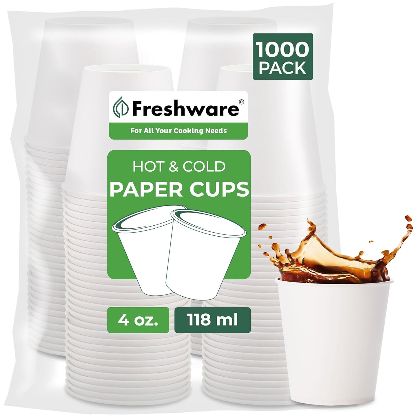 Freshware Coffee Cups 4 oz [1000 Pack] Disposable Paper Cups for Mouthwash Cups, Hot Paper Coffee Cup, Ideal for Bathroom Cup