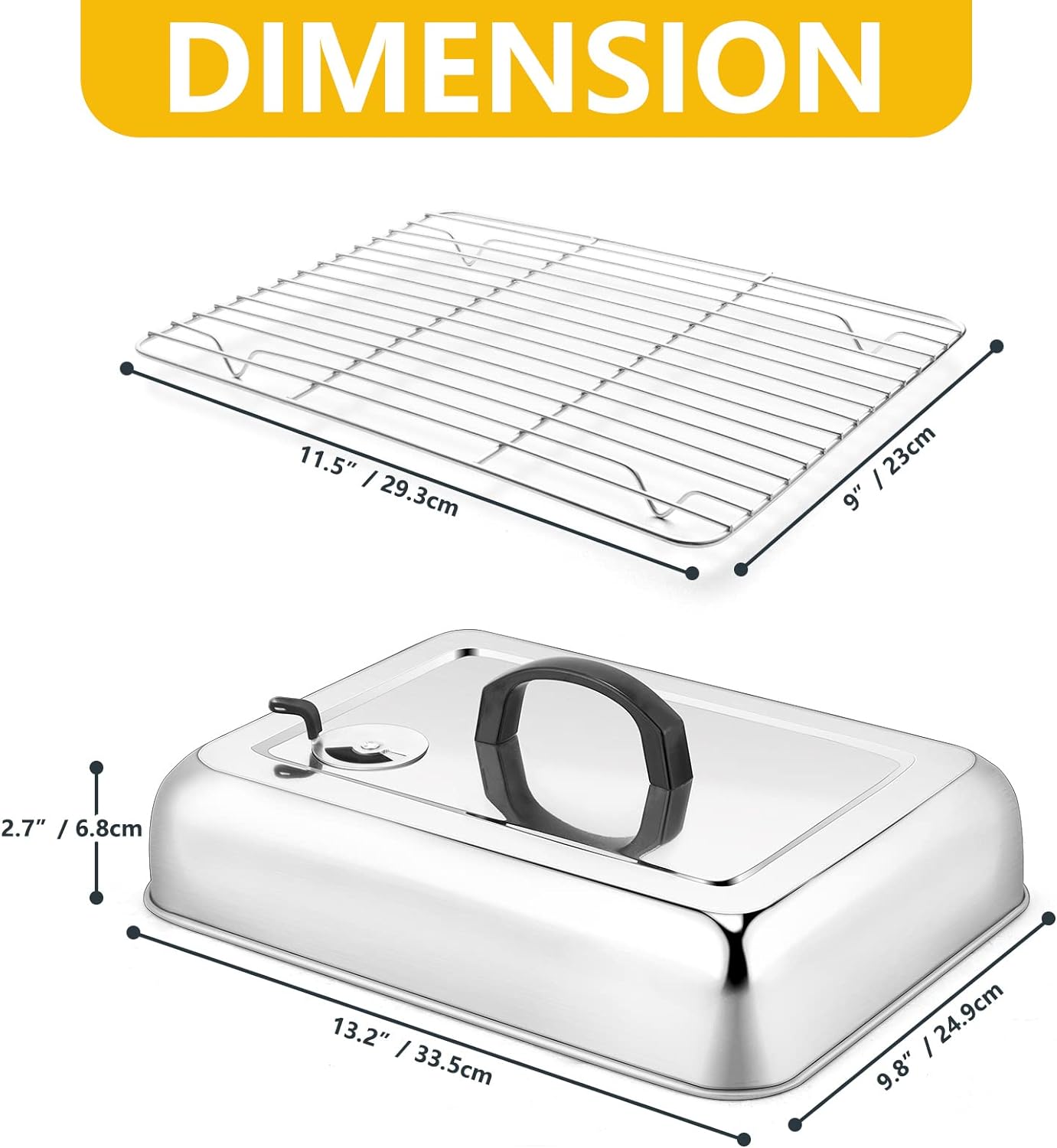 Leonyo 13" Rectangular Basting Cover with 11"x 9" Cooling Rack, Cheese Melting Dome & Wire Rack for Baking, Griddle Accessories with Steam Dome Lids for Oven, BBQ Flat Top Grill Cooking
