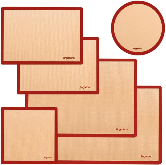 Silicone Baking Mats Set of 6, Food Grade Non-stick Reusable Baking Mat, Silicone Baking Slip Mat Oven Liner Sheet, Round & Square Cake Pan Mat, Pastry Board Rolling Dough Mats for Macaron Cookie