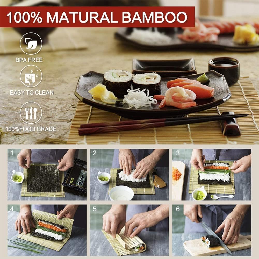 Sushi Making Kit, 22pcs Roller Maker for Beginners With Guide Book, Bazooka, Knife, Mat, Avocado Slicer, Chopsticks, Sauce Dishes & More - Sushi Lover's Gift