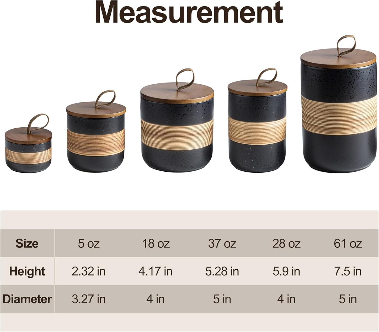 Small Ceramic Jar with Lid, Coffee Container Kitchen Food Storage Jars for Spice Sugar Tea Bag Matcha Container Airtight, Stacairtightkable Decorative Jars for Countertop, Black & 5oz