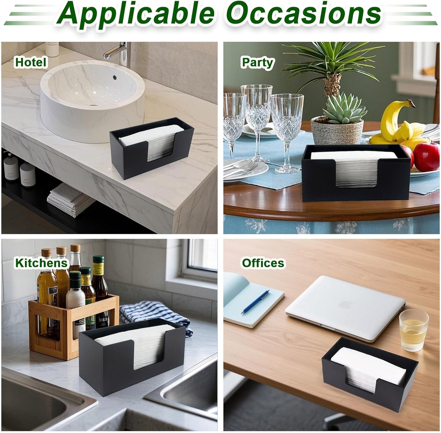 2Pack Paper Towel Holder Countertop, Acrylic Bathroom Paper Towel Holder, Black Napkin Holder for Kitchen, Countertop Multifold Z-fold C-fold,Trifold Paper Hand Towel Dispenser for Bathroom Toilet (2)