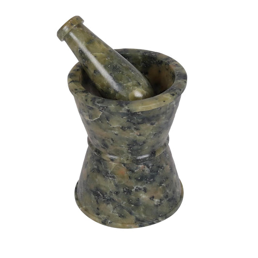 Mortar and Pestle, Made of Heavy Duty Polished Hard Stone, Natural Stone Grinder for Spices, Pastes, Herbs, Seasoning etc. (Drum Shape)