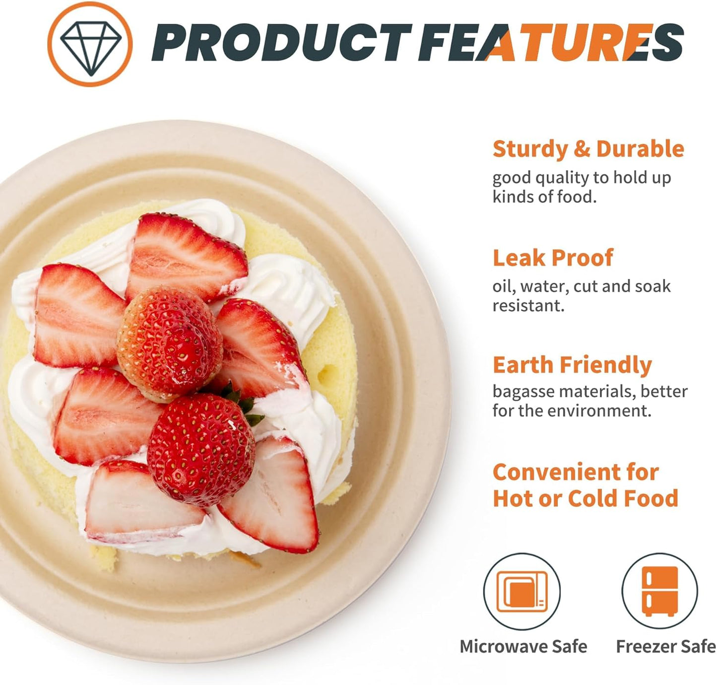 100% Compostable Plates - 125-Count Heavy Duty, Biodegradable Bagasse Plates - Eco Friendly and Sustainable (Natural, 7 inch)