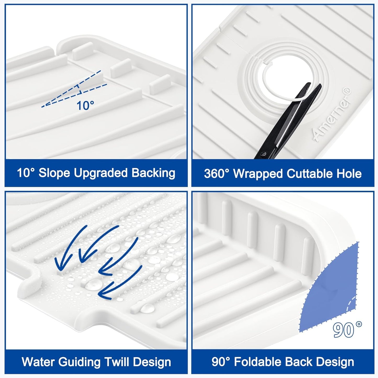 Kitchen Sink Splash Guard, 20IN Longer Silicone Faucet Guard & Draining Mat, Bathroom and Kitchen Sink Organizer, Sink Faucet Mat Water Splash Guard Behind Faucet Accessories Gadget, 20” x 5.5”, White