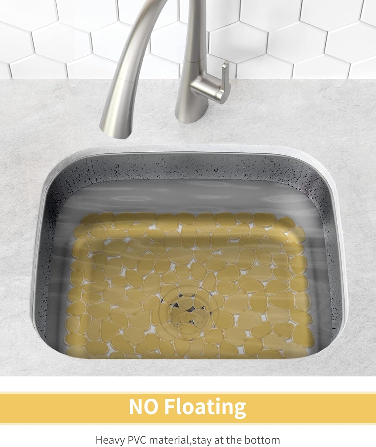 Bligli Pebble Sink Mat for Stainless Steel/Ceramic Sinks, 2 Pack PVC Sink Protectors Mats for Bottom of Kitchen Sink, Dish Drying Mat for Dishes and Glassware, 15.7 x 11.8 inch, Clear Yellow