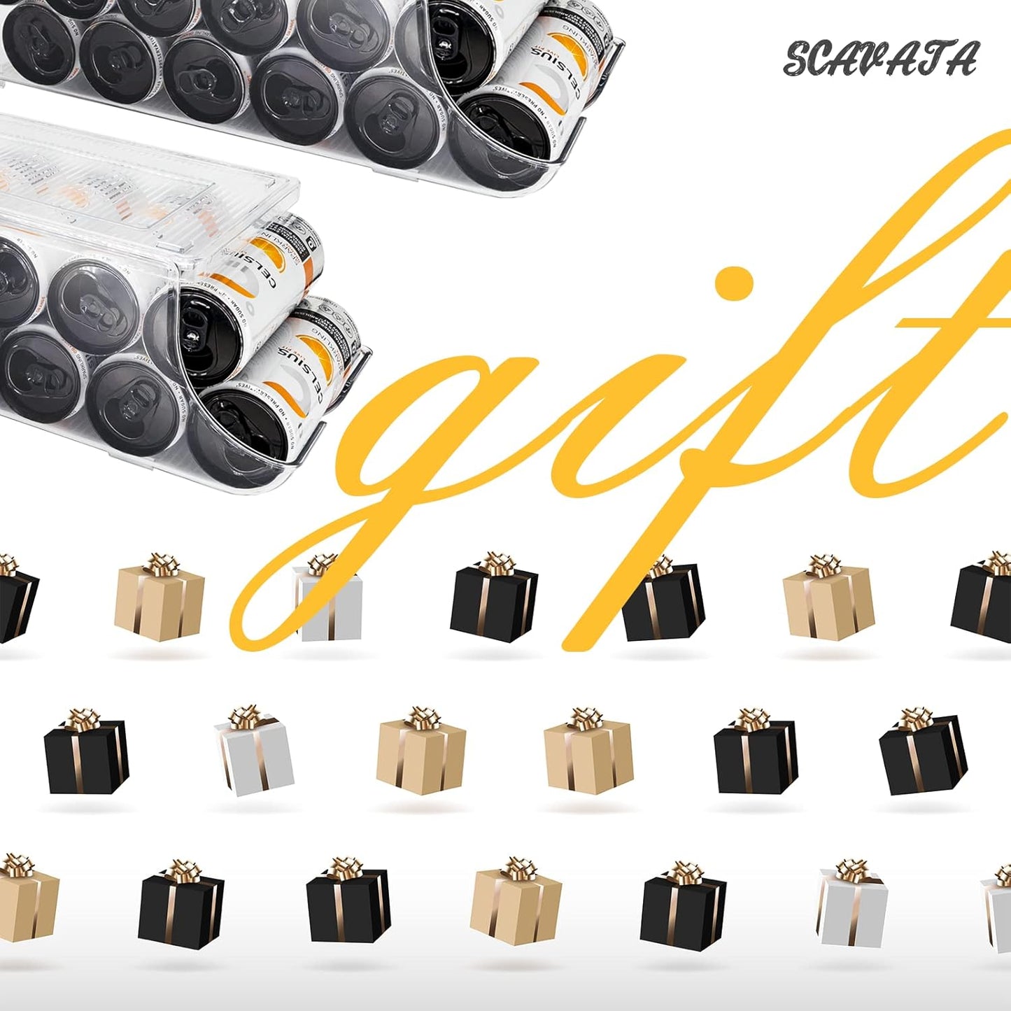 Skinny Can Organizer for Refrigerator, Stackable Tall Skinny Soda Pop Can Holder Dispenser with Lid for Fridge Pantry Rack Freezer, Clear Plastic Storage Bins-Holds 12 Slim Cans (See-through)