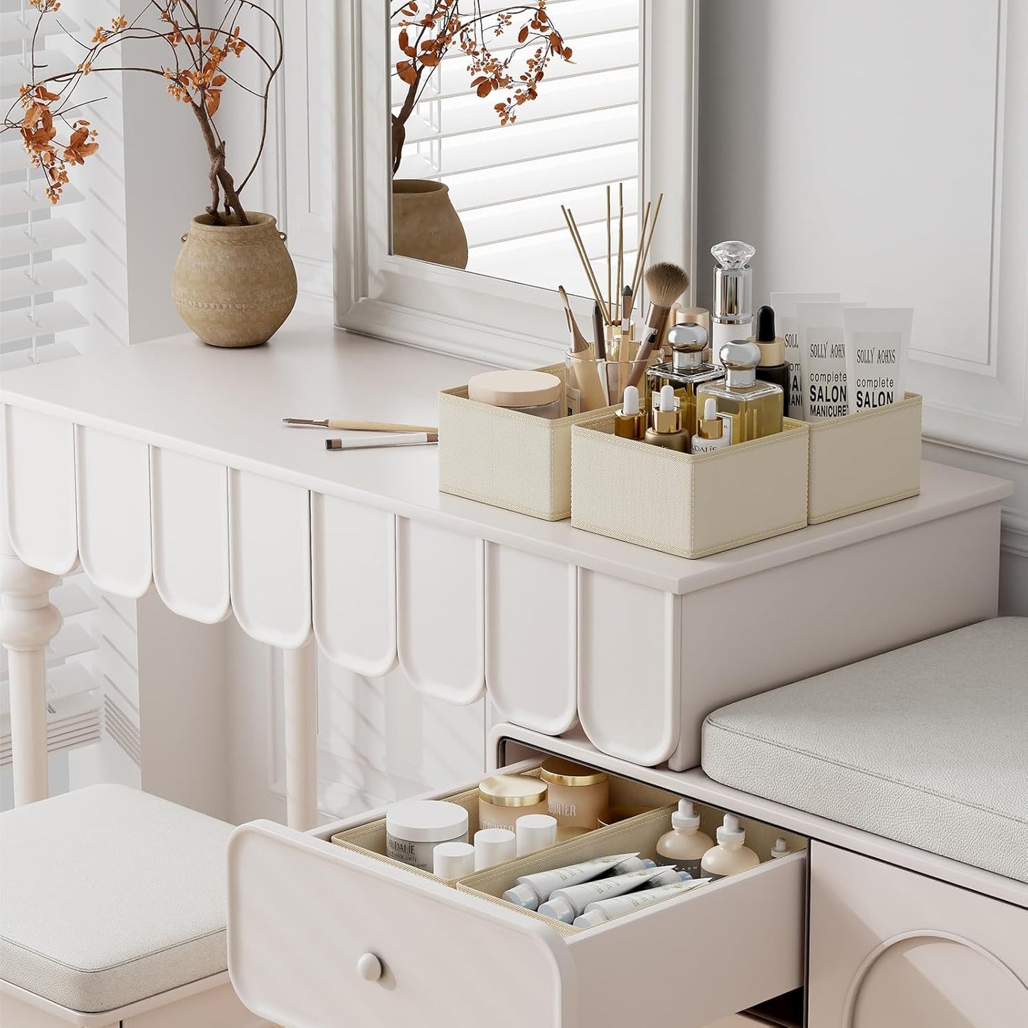 DIMJ Drawer Organizer Clothes, 20 Pack Dresser Organizer, Foldable Closet Organizers and Storage, Fabric Dresser Bins, Drawer Dividers for Nursery, Baby Clothes, Underwears, Sock (Beige)