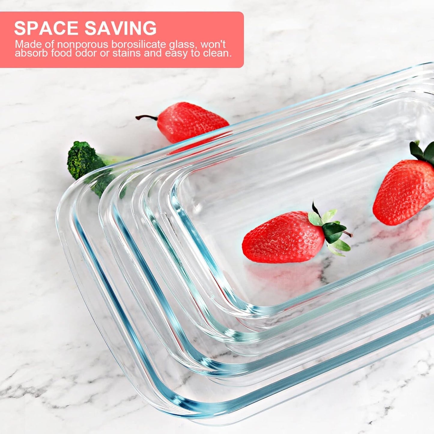 KOMUEE 8 Pieces Glass Baking Dish with Lids Rectangular Glass Baking Pan Bakeware Set with BPA Free Lids, Baking Pans for Lasagna, Leftovers, Cooking, Kitchen, Fridge-to-Oven, Red