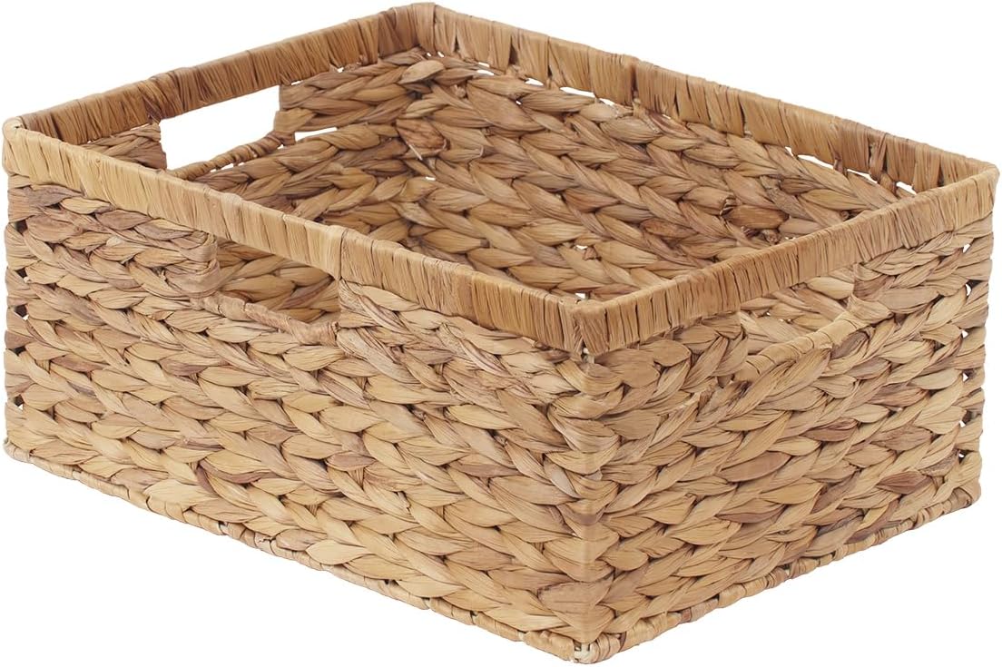 StorageWorks Extra Large Wicker Baskets for Organizing, Water Hyacinth Storage Basket with Built-in Handles, 1 Pack