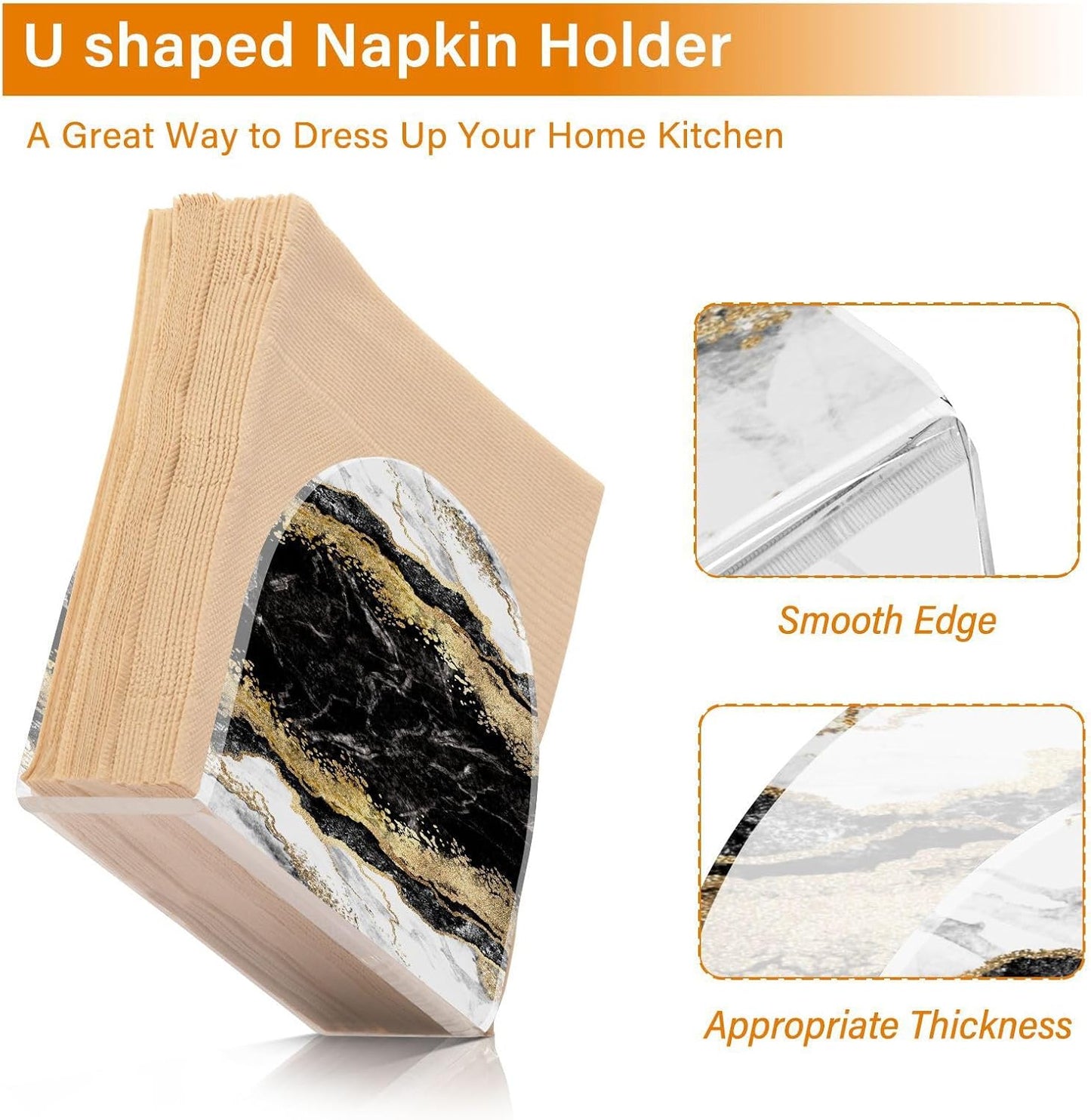 Black White Marble Gold Veins Napkin Holder for Table Paper Napkins Holder Acrylic Tissue Dispenser Kitchen Dining Room Bathroom Party Car Decor