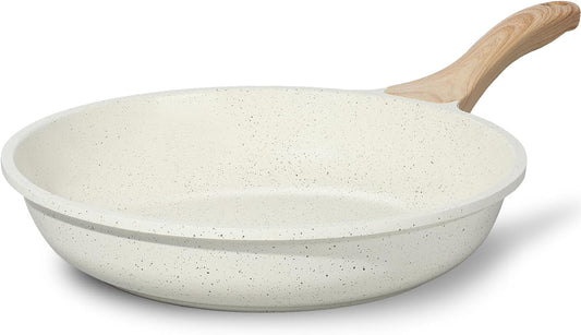 ESLITE LIFE Nonstick Ceramic Frying Pan Skillet, Non-Toxic Egg Omelette Kitchen Cooking Pans Compatible with All Stovetops (Gas, Electric & Induction), PTFE & PFOA Free (White, 9.5'')