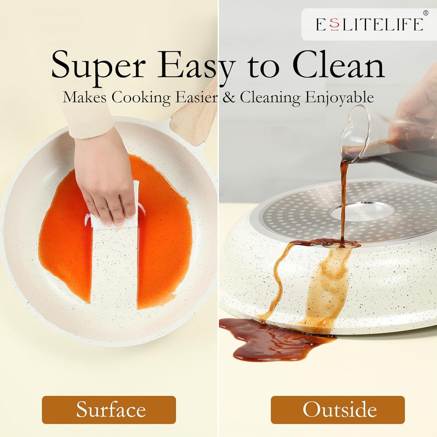 ESLITE LIFE Nonstick Ceramic Frying Pan Skillet, Non-Toxic Egg Omelette Kitchen Cooking Pans Compatible with All Stovetops (Gas, Electric & Induction), PTFE & PFOA Free (White, 9.5'')