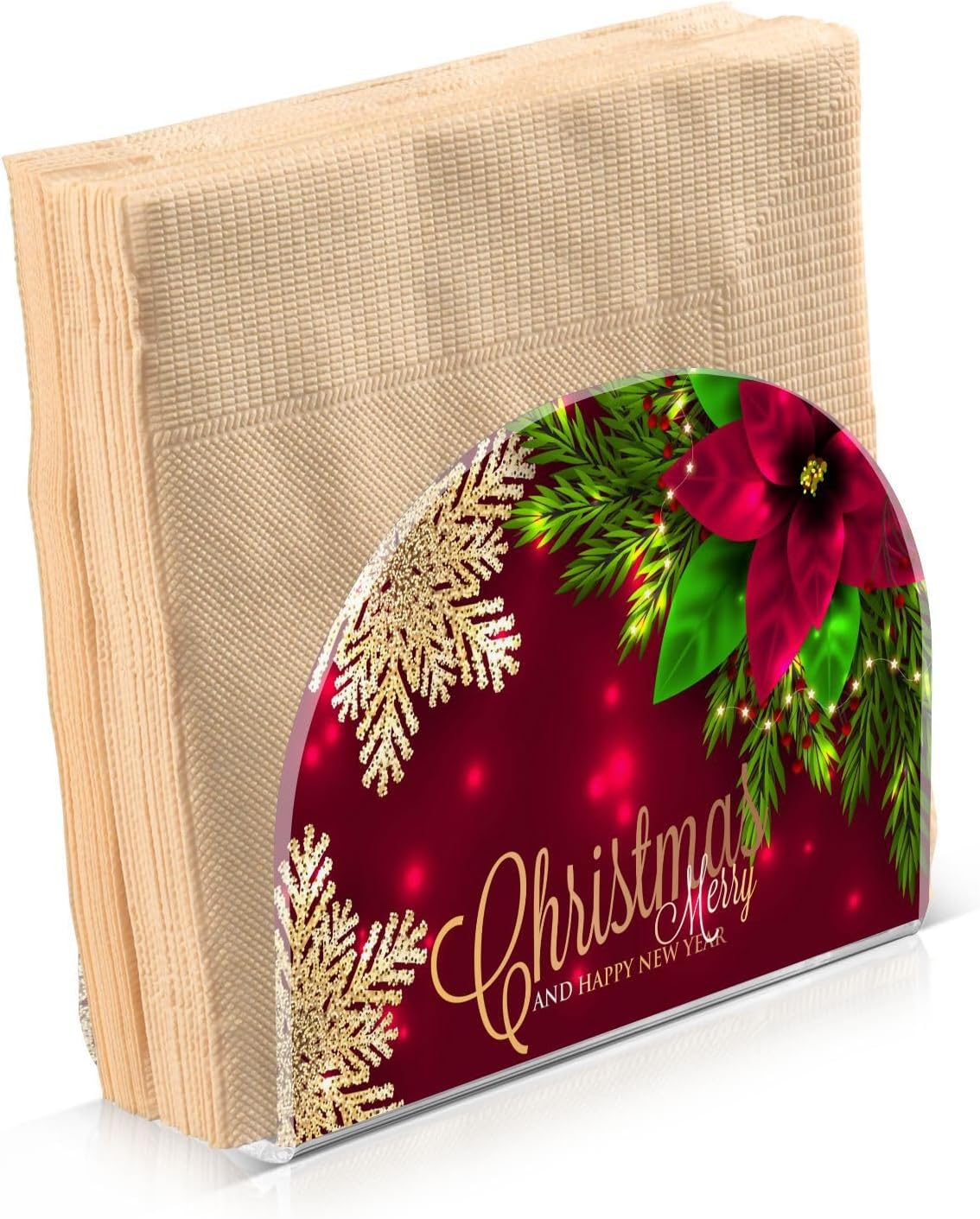 Christmas Poinsettia Flower Napkin Holder for Table Paper Napkins Holder Acrylic Tissue Dispenser Kitchen Dining Room Bathroom Party Car Decor
