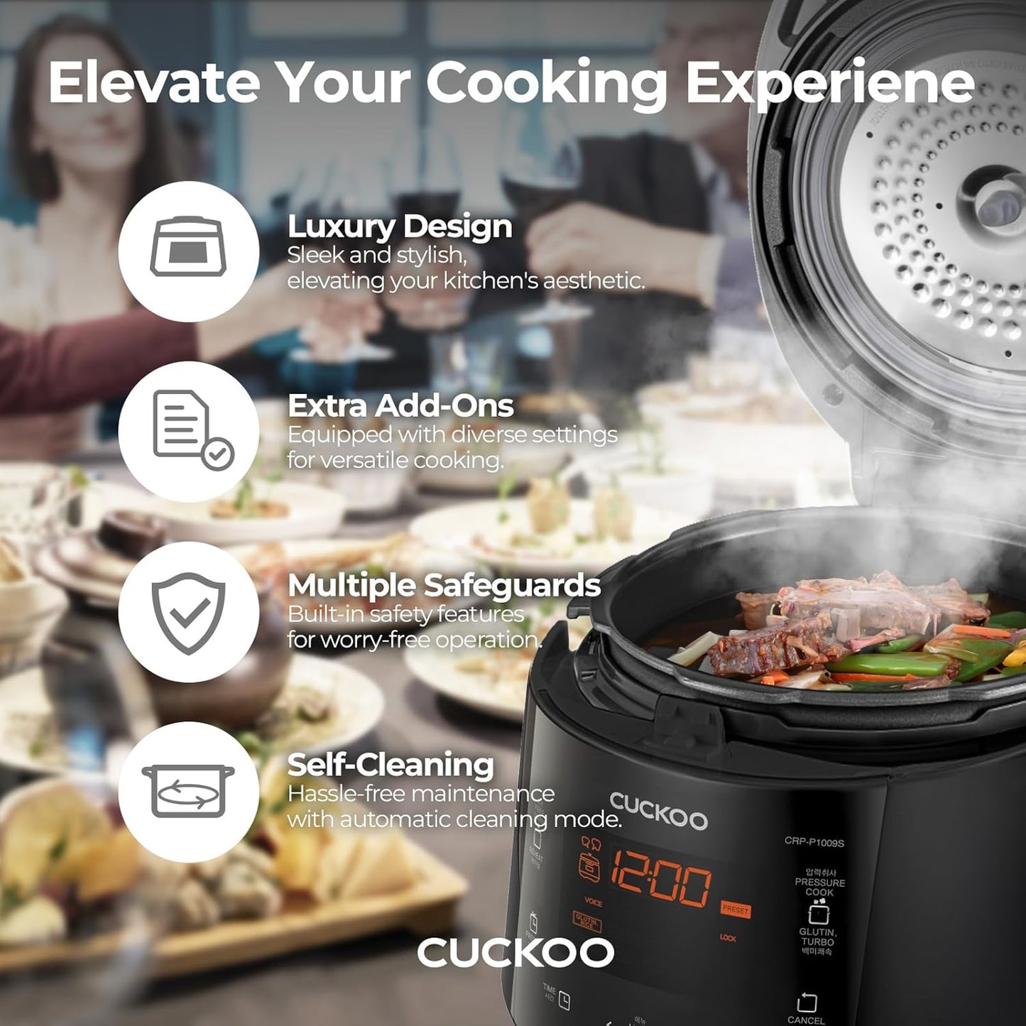 CUCKOO CRP-P0609S 6-Cup (Uncooked) / 12-Cup (Cooked) High Pressure Rice Cooker & Warmer with Nonstick Inner Pot, 12 Menu Options, Fuzzy Logic Tech, 3 Voice Guide, Auto Clean (Black/Copper)