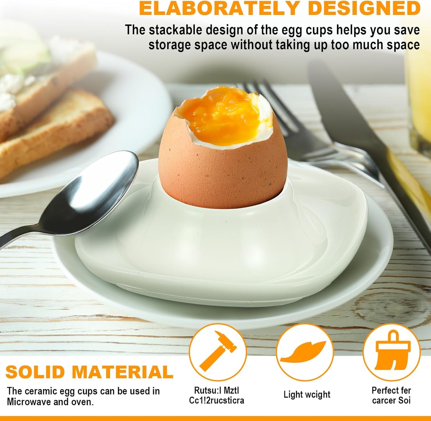 Honeydak 6 Pcs White Ceramic Egg Cups Hard Soft Boiled Egg Holders Stackable Porcelain Dish with Base for Breakfast Brunch Kitchen Serving Table Decor