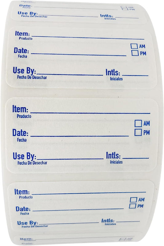 2x1 Dissolvable Labels for Food Containers (500, Blue) - Writeable, Heat-Resistant, Freezer-Safe, Bilingual Restaurant Supplies