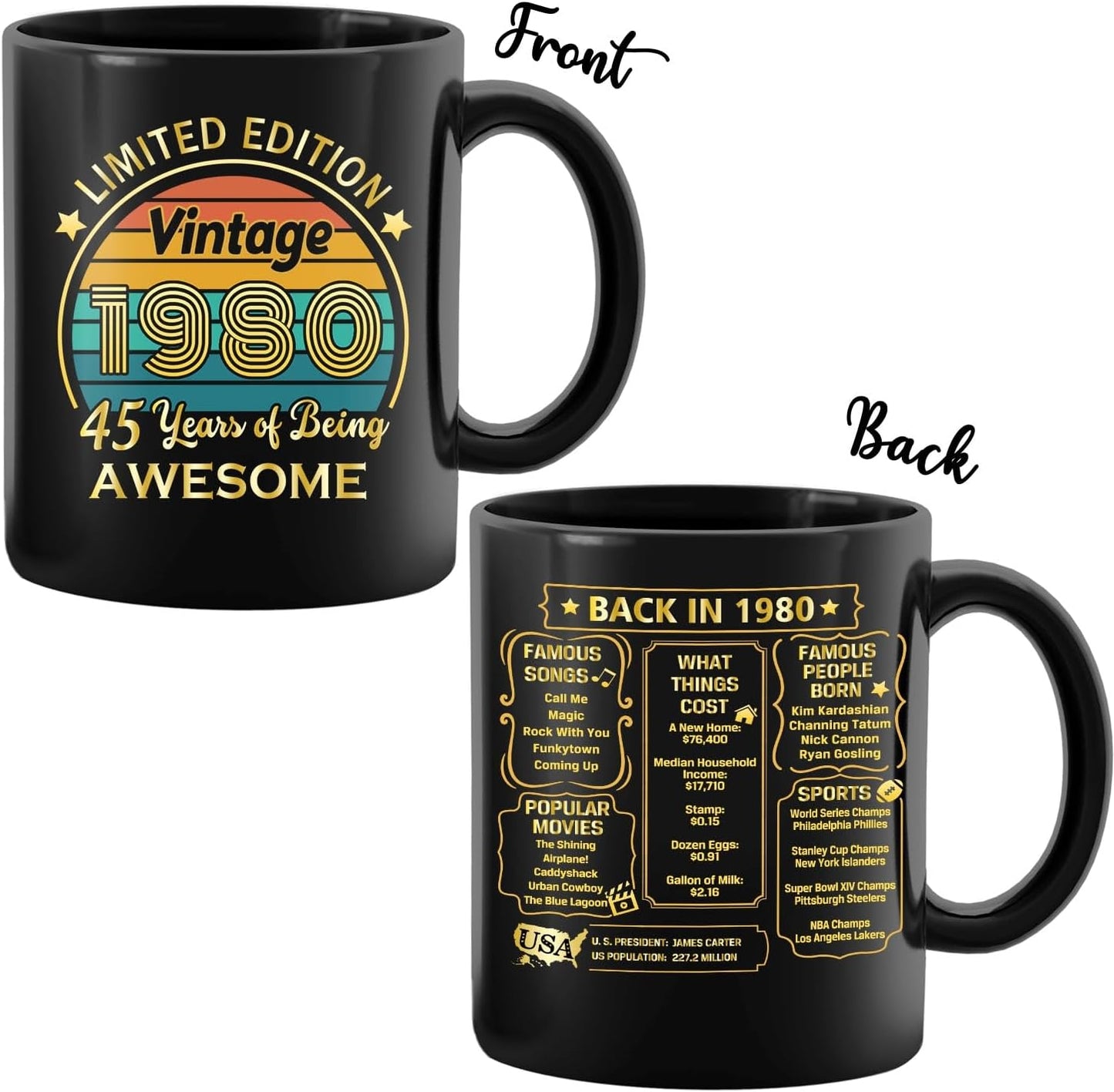 QUPT 45th Birthday Gifts for Women Men, 45th Birthday Gifts for Him, 1980 Birthday Gifts for Women Men, 45 Years Old Gifts, 1980 Birthday Gifts for Her Him, 45th Birthday Presents Coffee Mug